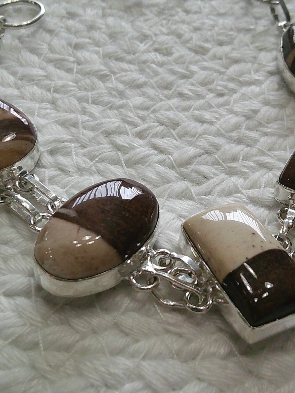 Natural COCONUT JASPER Handmade Sterling 925 Bracelet Size 8" #570E